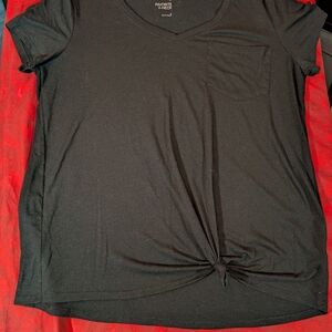 SO Black V-Neck Tee with Knot Detail